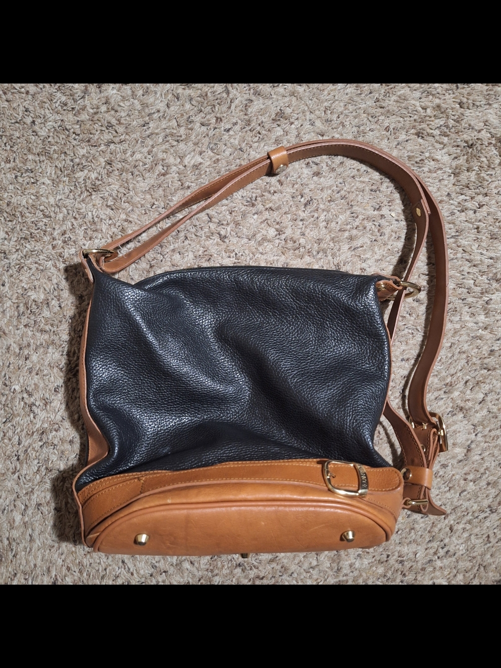 Valentina Made in Italy Black & Tan Leather Bucket Shoulder Bag